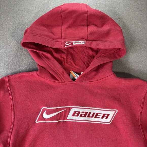 Vintage Nike Bauer Hockey Hoodie Youth S Red Sweatshirt Center Swoosh 90s Y2K - Picture 2 of 15